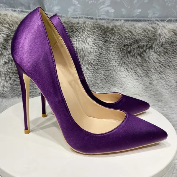 Schöne Traube Abend Satin Pumps 2022 12 cm Stilettos Spitzschuh Pumps Hochhackige