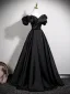 Vintage / Retro Black Prom Dresses 2025 Ball Gown Off-The-Shoulder Short Sleeve Backless Floor-Length / Long Formal Dresses