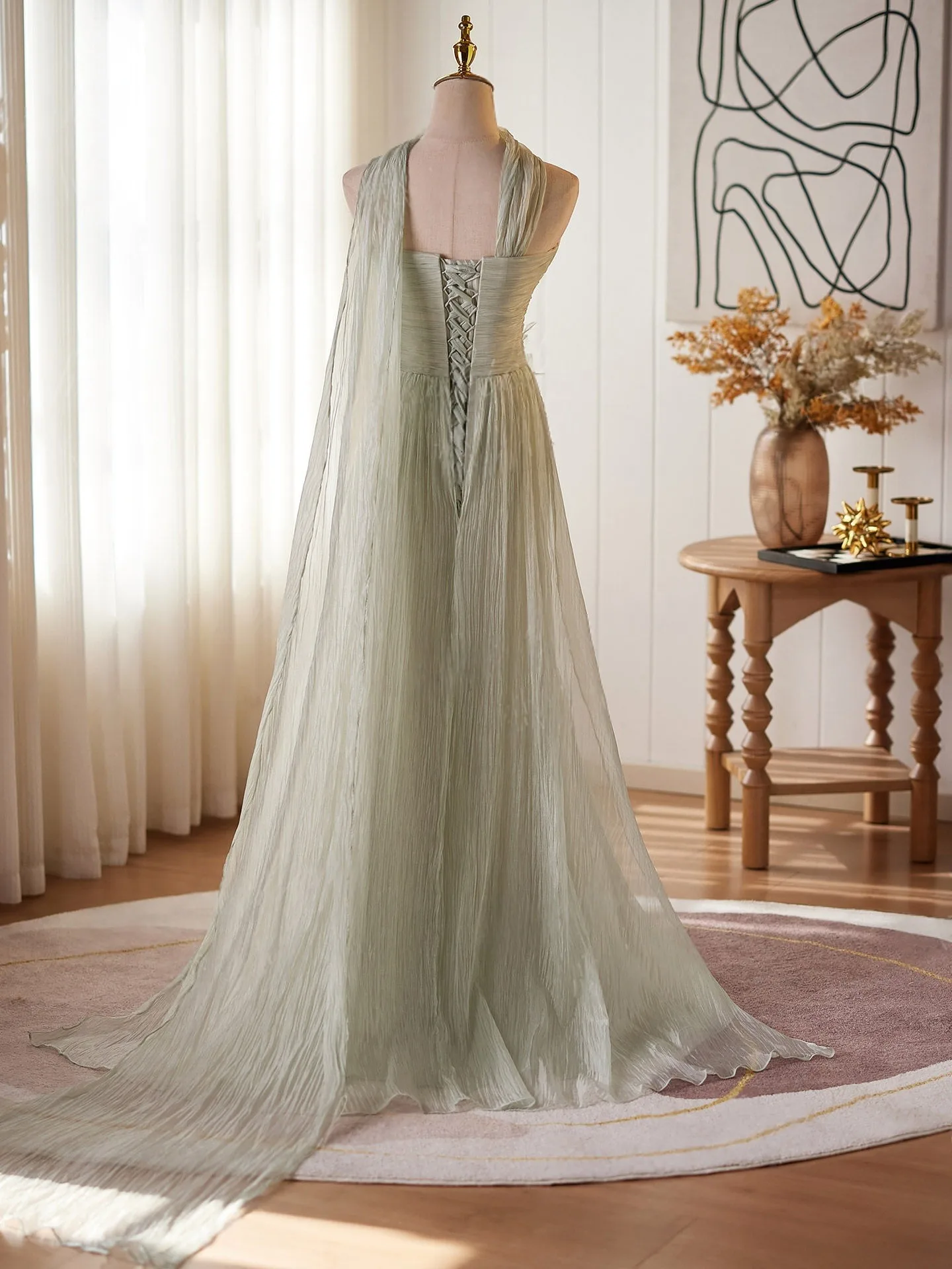 dark green dress with cardigan Sage Green Satin Cowl Neck Bridesmaid Dress Sheath Midi main image 0