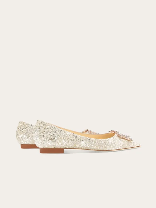 Bling Bling Gold Rhinestone Sequins Flat Wedding Shoes 2024 Pointed Toe Wedding Heels