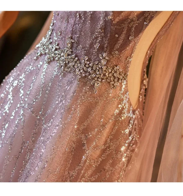 Fashion Blushing Pink Glitter Rhinestone Sequins Prom Dresses 2025 A-Line / Princess High Neck Sleeveless Backless Floor-Length / Long Tulle Prom Formal Dresses