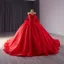 Luxury / Gorgeous Red Handmade  Beading Wedding Dresses 2024 Ball Gown Off-The-Shoulder Sleeveless Backless Bow Chapel Train Wedding