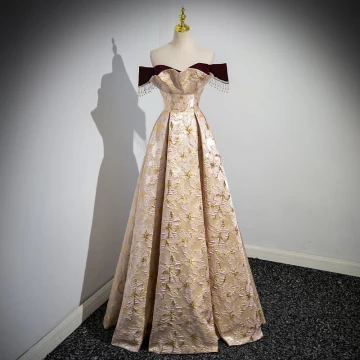 Chic Belle Champagne Faux Diamant Gland Impression Robe De Bal 2023 Princesse De L Épaule Sans Manches Dos Nu Longue Robe De Ceremonie