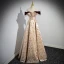Chic / Beautiful Champagne Rhinestone Tassel Printing Prom Dresses 2023 A-Line / Princess Off-The-Shoulder Sleeveless Backless Floor-Length / Long Formal Dresses