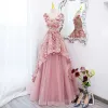 Flower Fairy Candy Pink Appliques Sequins Prom Dresses 2022 Ball Gown Scoop Neck Sleeveless Backless Floor-Length / Long Prom Formal Dresses