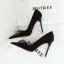 Snygga / Fina Svarta Rhinestone Afton Pumps 2023 10 cm Högklackade Spetsiga Pumps Stilettklackar