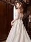 Elegant White Satin Bow Wedding Dresses 2025 A-Line / Princess Off-The-Shoulder Short Sleeve Backless Floor-Length / Long Prom Wedding Dresses