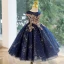 Charming Navy Blue Beading Star Sequins Birthday Flower Girl Dresses 2023 Ball Gown Scoop Neck Sleeveless Floor-Length / Long Flower Girl Dresses