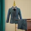 Fashion Navy Blue Glitter 5-piece Long Sleeve Boys Wedding Suits 2024 Coat Pants Shirt Tie Vest