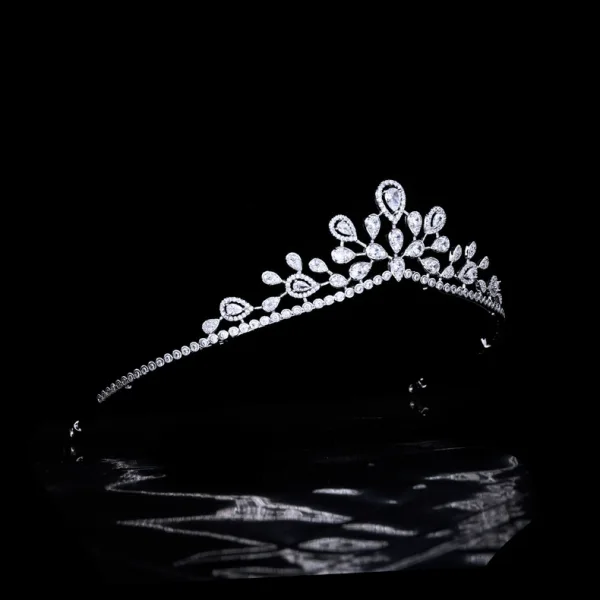 Enkla Vita Rhinestone Zirkon Legering Bröllop Tiara Brud Huvudbonad 2022
