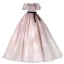 Élégant Rougissant Rose Tachetée Robe De Bal 2022 Robe Boule De l'épaule Gonflée Manches Courtes Dos Nu Ceinture Noeud Longue Robe De Ceremonie