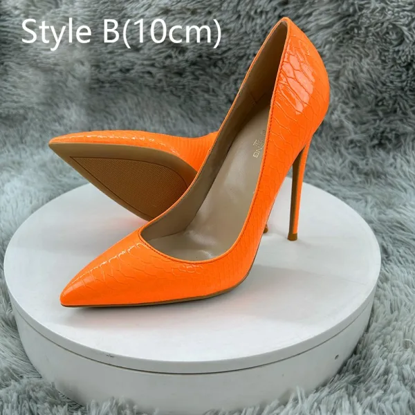 Charming Orange Pumps Patent Leather Snakeskin Print Evening Party Pumps 2025 12 cm Stiletto Heels Pointed Toe High Heels