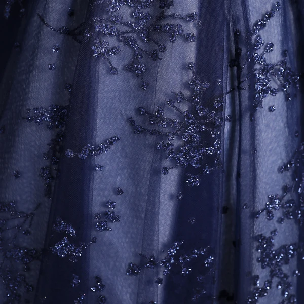 Vintage / Retro Navy Blue Beading Sequins Prom Dresses 2023 Ball Gown Scoop Neck Puffy Short Sleeve Backless Floor-Length / Long Prom Formal Dresses