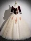 Elegant Burgundy Pearl Sequins Prom Dresses 2024 Ball Gown Square Neckline Short Sleeve Backless Bow Floor-Length / Long Prom Formal Dresses