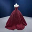 High End Burgunderrot Perlenstickerei Pailletten Ballkleider 2022 Ballkleid One-Shoulder Ärmellos Rückenfreies Sweep / Pinsel Zug Festliche Kleider