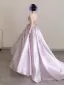 Lovely Blushing Pink Lace Flower Appliques Prom Dresses 2026 Ball Gown Strapless Sleeveless Backless Sweep Train Formal Dresses