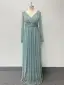Bling Bling Pool Blue Sequins Evening Dresses 2024 A-Line / Princess V-Neck Long Sleeve Backless Floor-Length / Long Evening Party Formal Dresses