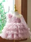 Charmant Rougissant Rose Courte Paillettes Volants en Cascade Anniversaire Robe Ceremonie Fille 2023 Robe Boule V-Cou 3/4 Manches Dos Nu