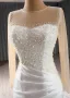 High-end Elegant White Pearl Sequins Satin Wedding Dresses 2024 Trumpet / Mermaid Scoop Neck Long Sleeve Floor-Length / Long Wedding
