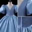 Chic / Belle Bleu Paillettes Soirée Robe Ceremonie Fille 2022 Robe Boule Satin Encolure Carrée Gonflée Manches Courtes Dos Nu Longue Robe Ceremonie Fille