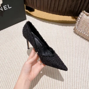 Mode Schwarz Abend Pumps 2023 Leder 8 Cm Stilettos Spitzschuh Pumps Hochhackige
