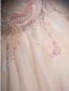 Chic / Beautiful Champagne Beading Sequins Lace Flower Prom Dresses 2024 Ball Gown Off-The-Shoulder Sleeveless Backless Floor-Length / Long Prom Formal Dresses