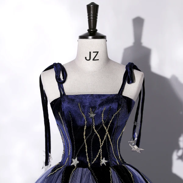 Elegante Marineblau Perlenstickerei Pailletten Star Ballkleider 2022 Ballkleid Spaghettiträger Ärmellos Rückenfreies Lange Festliche Kleider