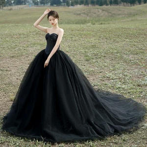 Charmant Noire Soirée Robe De Bal 2022 Bustier Sans Manches Dos Nu Longue Robe De Ceremonie