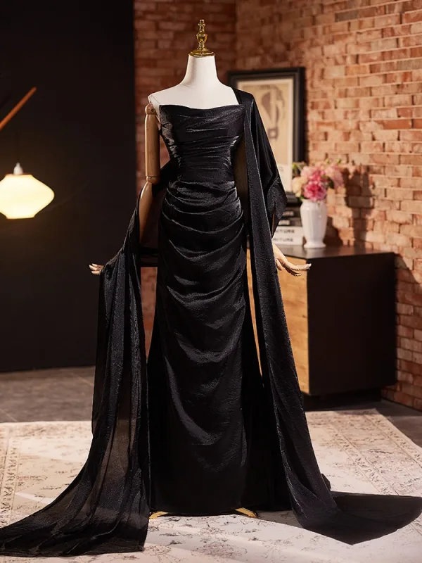 Audrey Hepburn Stil Sexet Sorte Fløjl Selskabskjoler Gallakjoler 2024 Havfrue Stropløs Ærmeløs Halterneck Feje tog Selskabs Kjoler