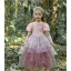 Charmant Rougissant Rose Faux Diamant Paillettes Volants en Cascade Anniversaire Robe Ceremonie Fille 2023 Princesse Encolure Carrée Manches Courtes Thé Longueur Robe Ceremonie Fille