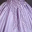 Elegant Lavender Beading Sequins Prom Dresses 2026 Ball Gown Off-The-Shoulder Short Sleeve Backless Floor-Length / Long Formal Dresses