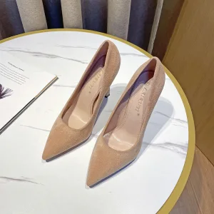 Chic Belle Bureau Ol Beige Daim Escarpins 2022 10 Cm Talons Aiguilles À Bout Pointu Escarpins Talons Hauts