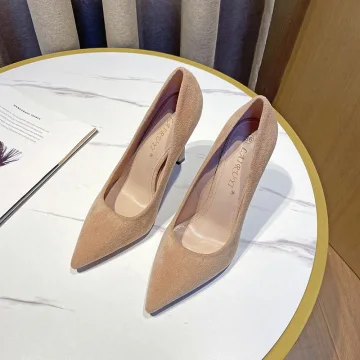 Mooie Prachtige Kantoor Ol Abrikoos Beige Suede Pumps 2022 10 Cm Naaldhakken Stiletto Spitse Neus Pumps Hoge Hakken