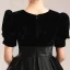 Vintage / Retro Satin Black Birthday Prom Flower Girl Dresses 2022 A-Line / Princess Scoop Neck Short Sleeve Floor-Length / Long Flower Girl Dresses