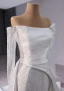 High End Weiß Handgefertigt Perlenstickerei Pailletten Brautkleider / Hochzeitskleider 2024 Meerjungfrau Off Shoulder Lange Ärmel Rückenfreies Kapelle-Schleppe Hochzeit