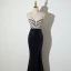 Sexy Argenté Bleu Marine Paillettes Robe De Soirée 2022 Trompette / Sirène Bretelles Spaghetti Sans Manches Dos Nu Fendue devant Longue Robe De Ceremonie