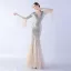 Sparkly Black Sequins Evening Dresses 2024 Trumpet / Mermaid V-Neck Bell sleeves Backless Floor-Length / Long Evening Party Formal Dresses