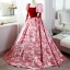 Elegant Red Printing Prom Dresses 2022 Square Neckline Puffy Short Sleeve Backless Floor-Length / Long Prom Formal Dresses