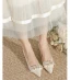 Elegant Beige Beading Pearl Rhinestone Satin Wedding Shoes 2024 3 cm Thick Heels Low Heel Pointed Toe Wedding Pumps High Heels