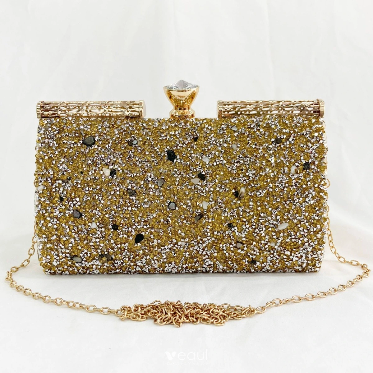 Gold Metal Rhinestone Clutch sold Fashion Bag