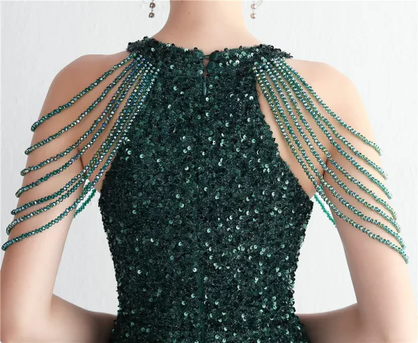 Sexy Doré Perlage Paillettes Fendue devant Robe De Soirée 2024 Trompette / Sirène Encolure Dégagée Sans Manches Dos Nu Longue Soirée Robe De Ceremonie
