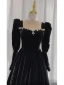 Audrey Hepburn Style Black Rhinestone Velvet Prom Dresses 2024 A-Line / Princess Square Neckline Long Sleeve Backless Floor-Length / Long Prom Formal Dresses