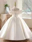 Elegant Ivory Satin Birthday Flower Girl Dresses 2026 Ball Gown Scoop Neck Short Sleeve Backless