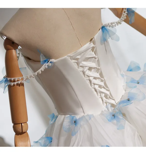 Luxury / Gorgeous White Beading Appliques Sequins Lace Flower Wedding Dresses 2025 Ball Gown Off-The-Shoulder Sleeveless Backless Sweep Train