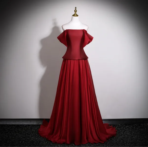 Chic / Belle Bordeaux Robe De Bal 2025 Princesse Bustier Sans Manches Dos Nu Longue Robe De Ceremonie