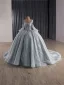 High-end Grey Beading Pearl Sequins Quinceañera Prom Dresses 2025 Ball Gown Square Neckline Short Sleeve Backless Court Train Formal Dresses