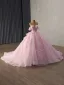 Luxe Rougissant Rose Fait main Perlage Perle Paillettes Appliques Robe De Mariée 2025 Robe Boule De l'épaule Manches Courtes Dos Nu Chapel Train Mariage