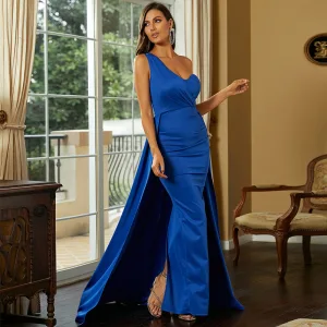 Vintage Originale Chic Belle Bleu Roi Robe De Soirée 2022 Trompette Sirène Une Épaule Sans Manches Dos Nu Longue Soirée Robe De Ceremonie