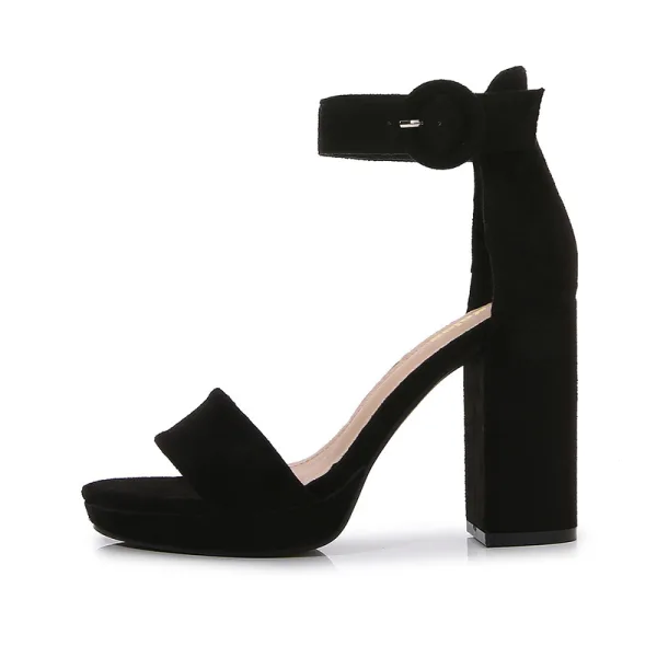Enkla Aprikos / Beige Sommar Casual Sandaler Dam 2022 Mocka 10 cm Tjocka Klackar Ankelband Peep Toe Sandaler Högklackade