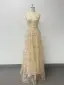 Chic / Beautiful Lace Flower Dusky Pink Prom Dresses 2024 A-Line / Princess V-Neck Sleeveless Backless Floor-Length / Long Prom Formal Dresses